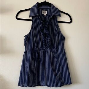Converse One Star|Navy Striped Ruffle Blouse|XS|EUC